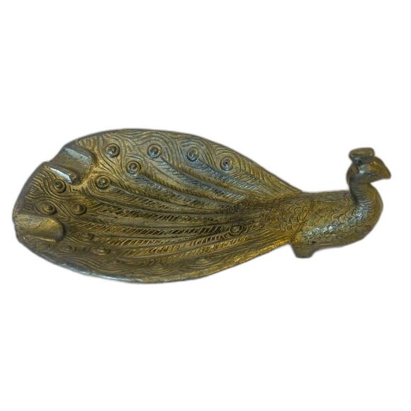 Ring Trinket Dish Ashtray Dish Peacock Solid Brass Decorative Vintage - Picture 1 of 7